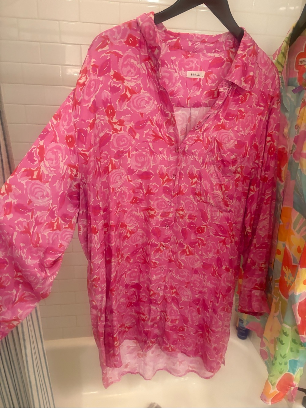 Spell Pink Rose-Print Button Tunic